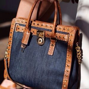 Denim Hamilton bag. Beautiful shiny gold accents.